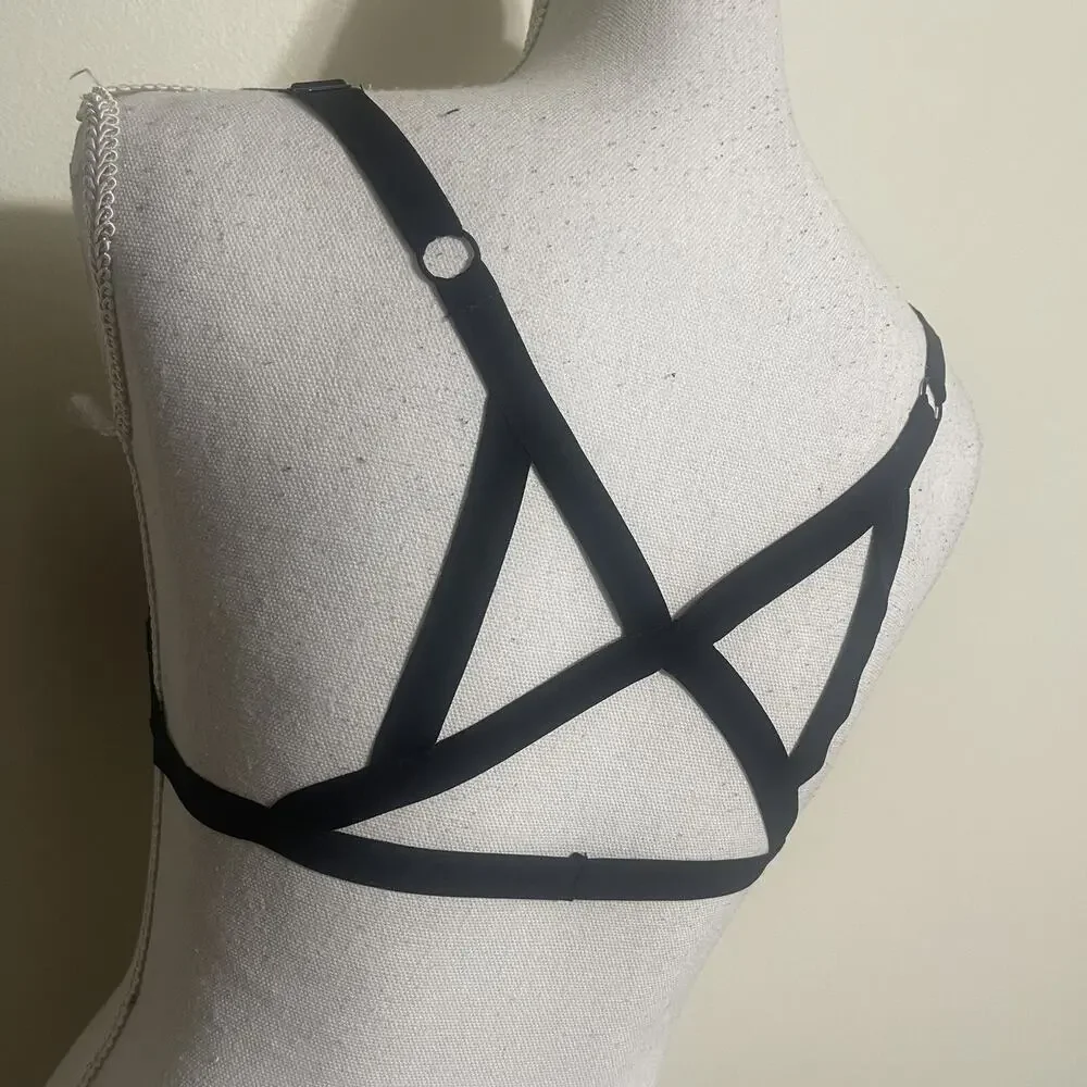 1 Sexy Bra Cross Lines Sexy Strappy Back Lightweight Lingerie No Pad MEDIU Black